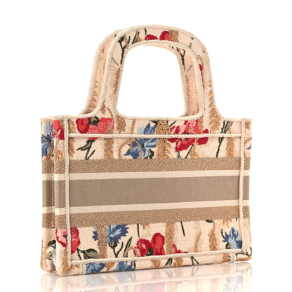 Christian Dior Canvas Embroidered Hibiscus Printed Mini Book Tote Beige Multicolor 3 of 8