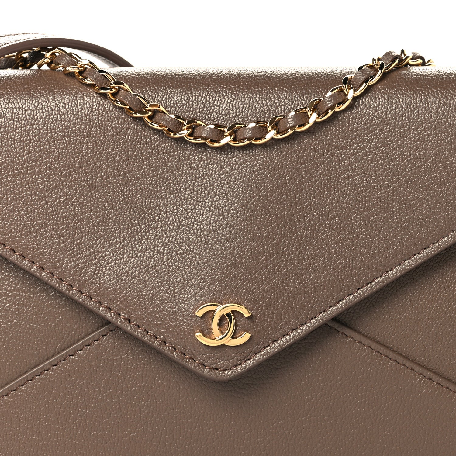 Chanel Grained Goatskin Envelope Clutch With Chain Light Brown 8 of 10