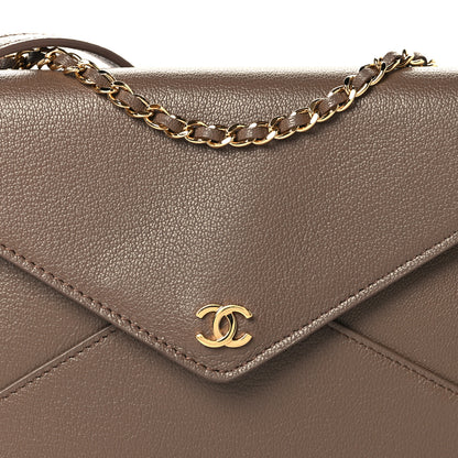 Chanel Grained Goatskin Envelope Clutch With Chain Light Brown 8 of 10