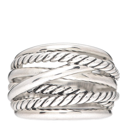 David Yurman Sterling Silver 18mm Wide Crossover Cable Ring 57 8 1 of 4