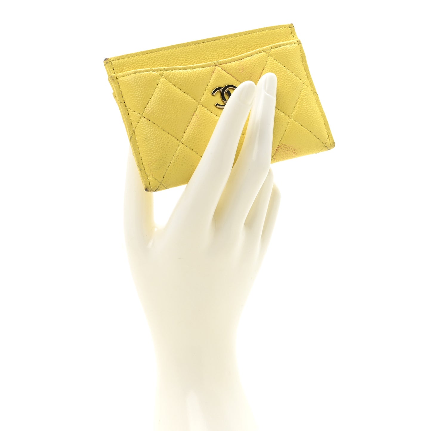 Caviar Quilted Card Holder Yellow