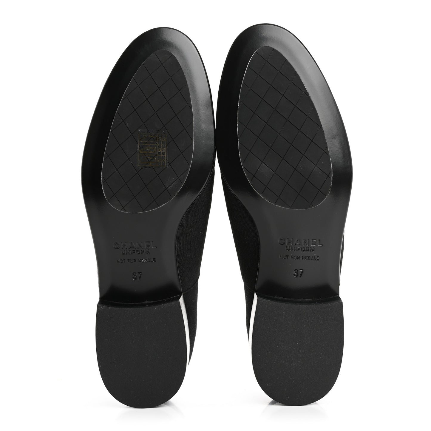 Calfskin Elastic Lace Up Cap Toe CC Loafers 37 Black