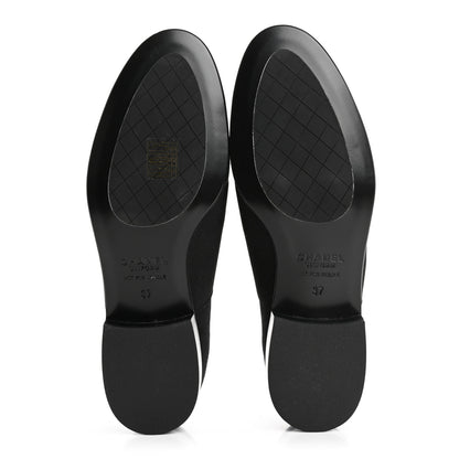 Chanel Calfskin Elastic Lace Up Cap Toe CC Loafers 37 Black 6 of 9