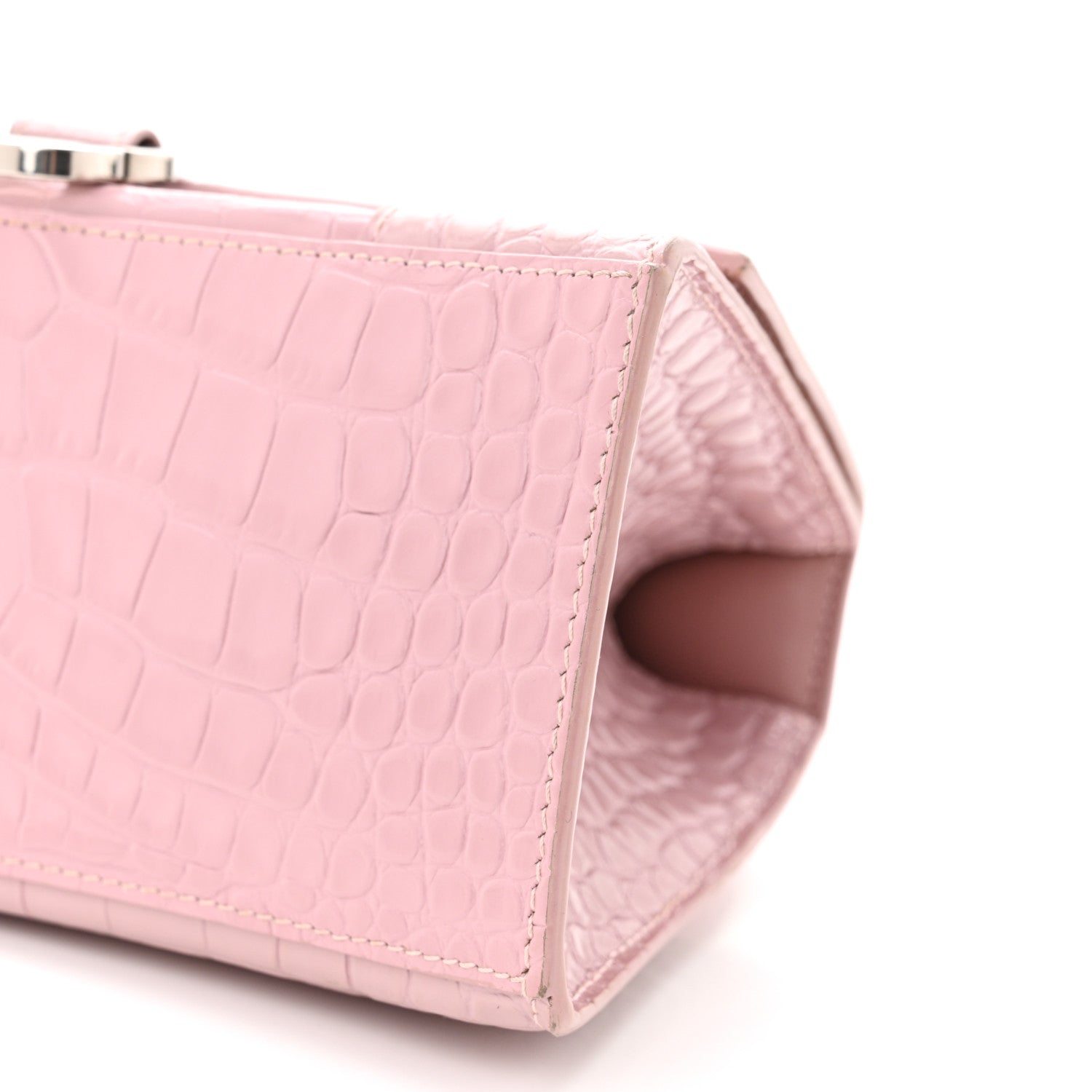 Balenciaga Shiny Calfskin Crocodile Embossed Small Hourglass Top Handle Bag Powder Pink 10 of 11