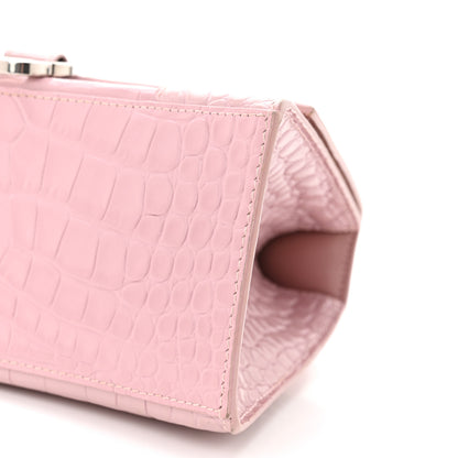 Balenciaga Shiny Calfskin Crocodile Embossed Small Hourglass Top Handle Bag Powder Pink 10 of 11