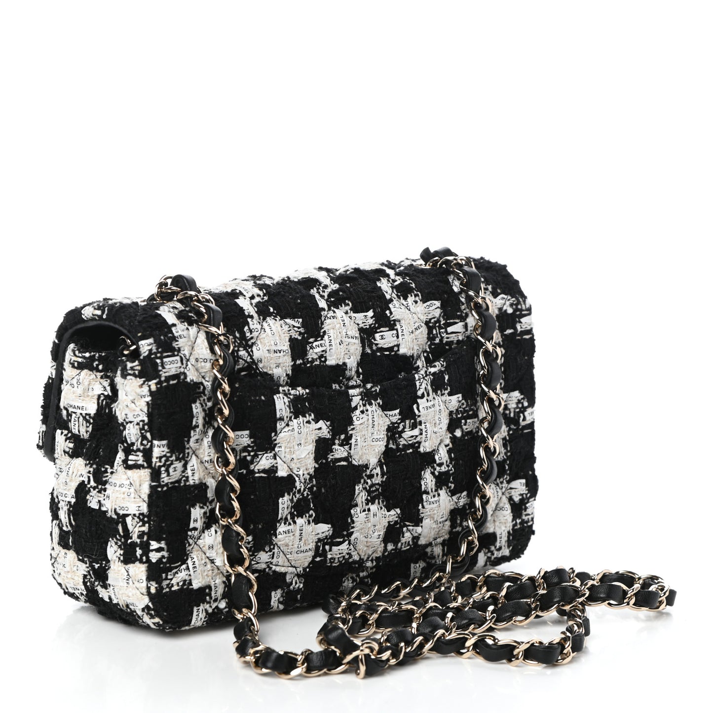 Tweed Quilted Mini Rectangular Flap Black Ecru White