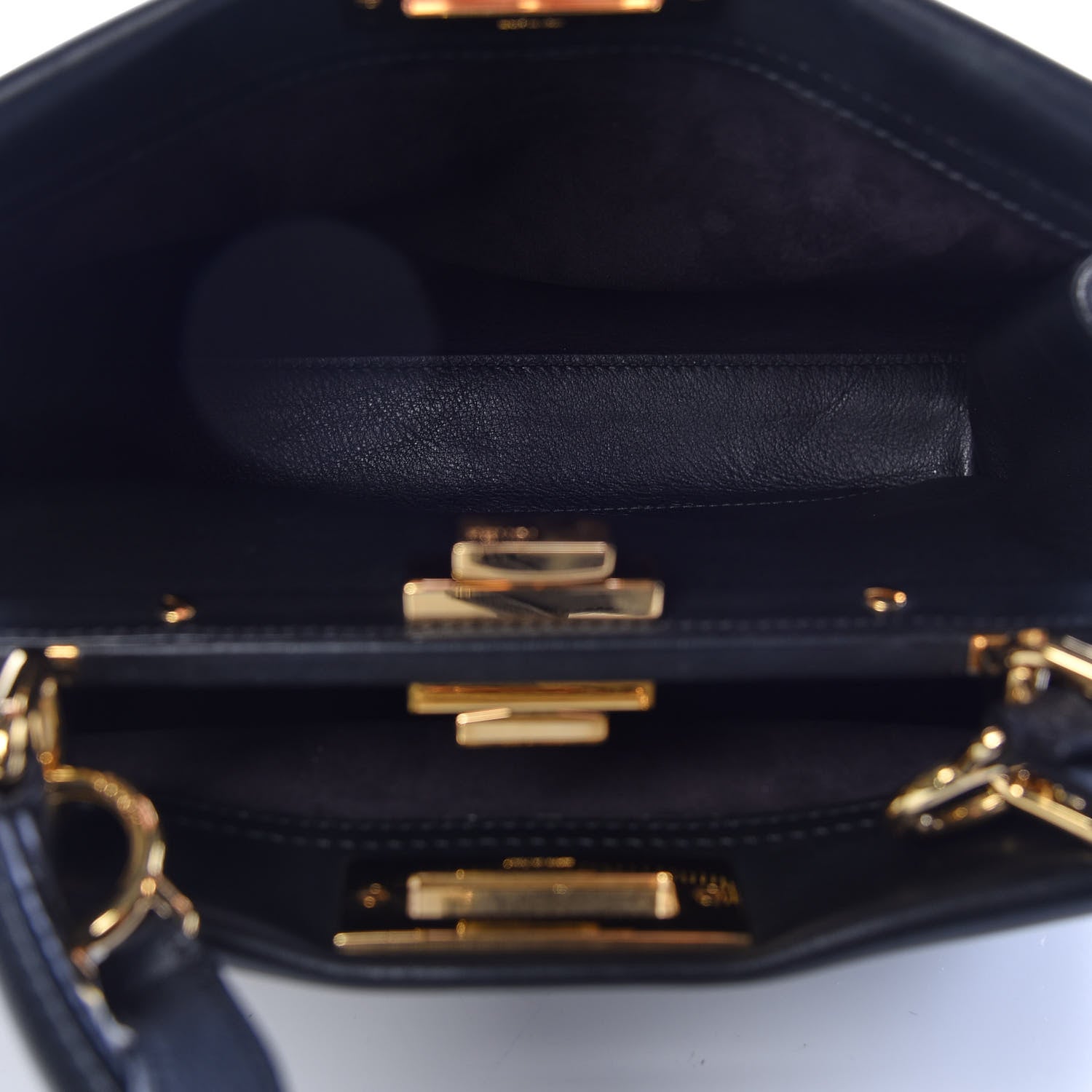 Fendi Vitello Seta Lace Up Medium Peekaboo Iconic Satchel Black 7 of 11