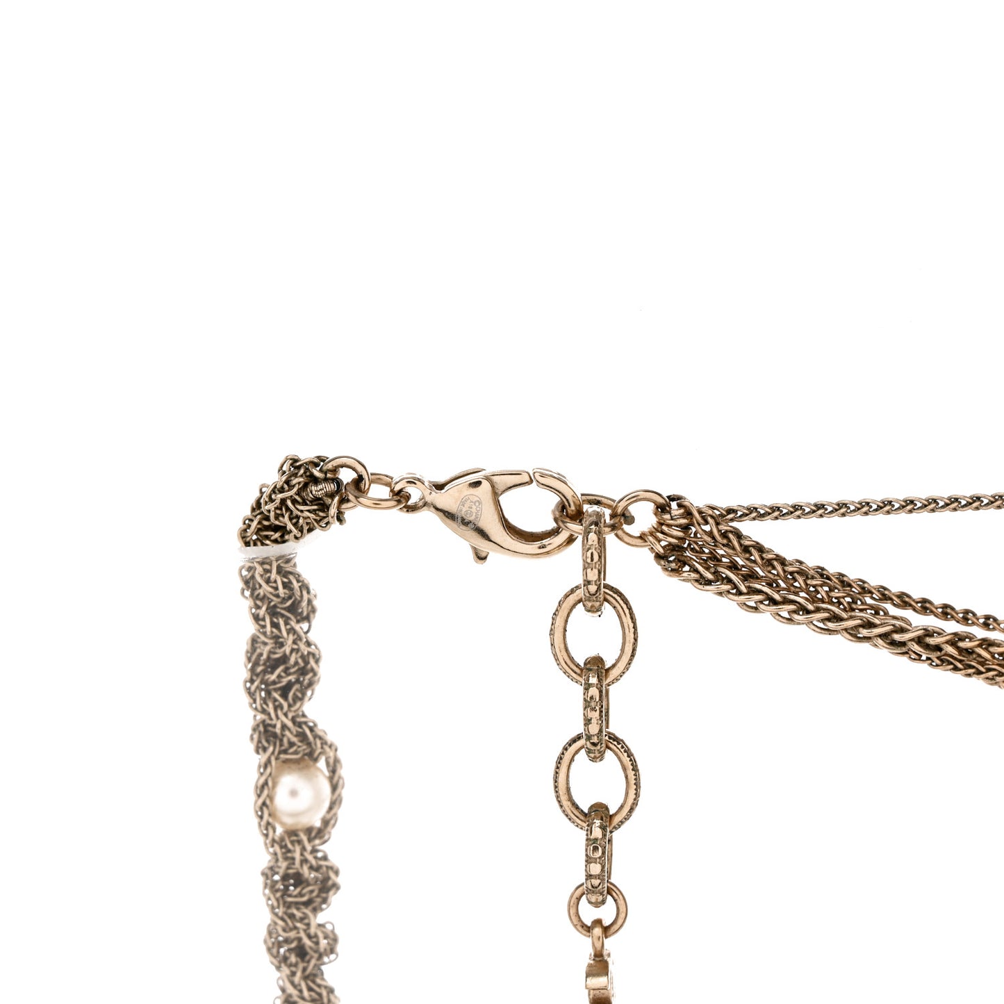 Pearl CC Chain Multi Strand Necklace Gold