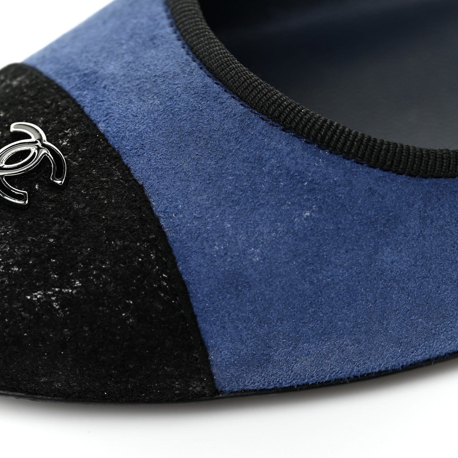 Chanel Suede Cap Toe CC Ballerina Flats 37 Blue Black 11 of 14