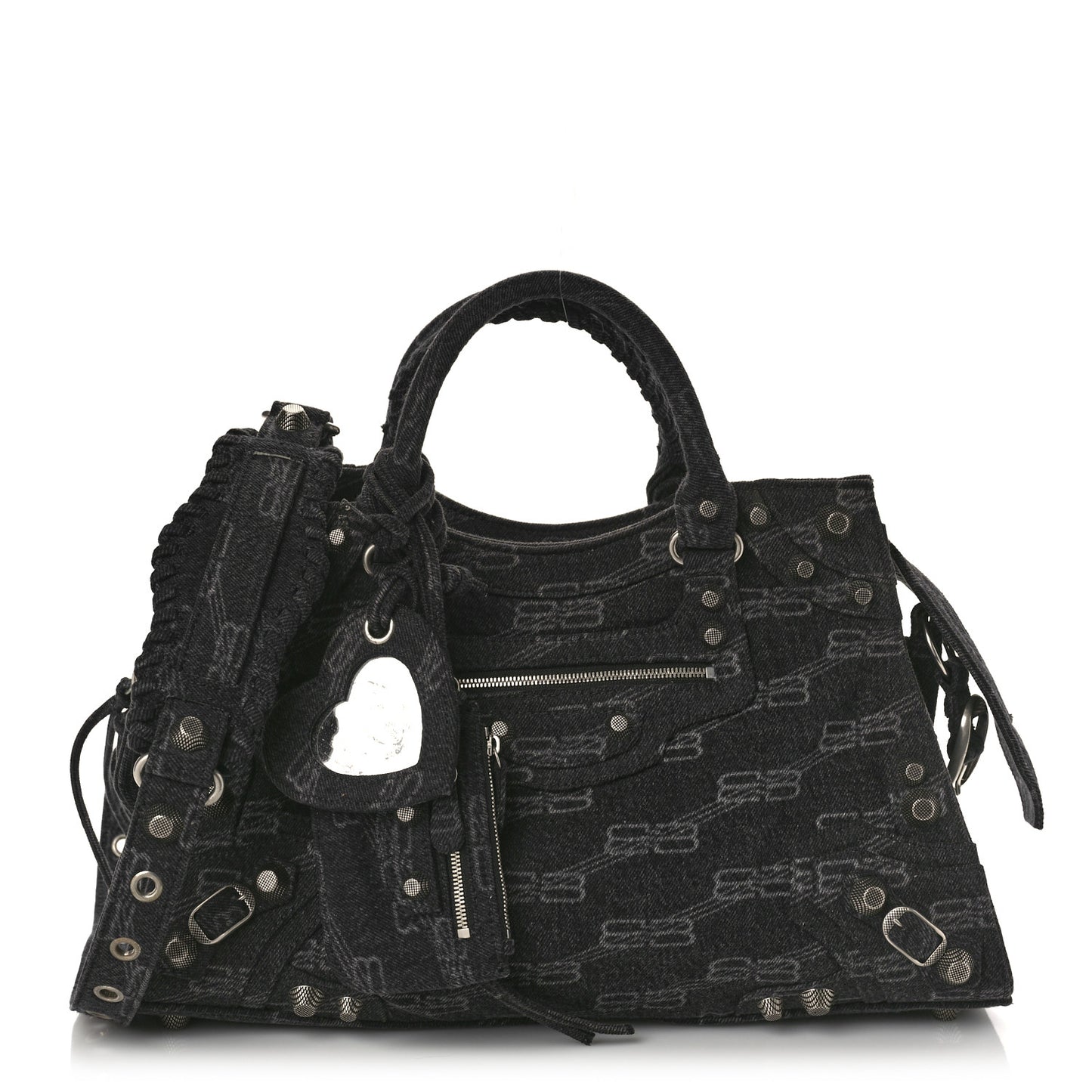 Washed Denim BB Monogram Neo Cagole City Handbag Black