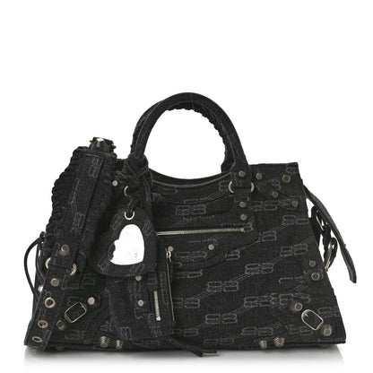 Balenciaga Washed Denim BB Monogram Neo Cagole City Handbag Black 1 of 8