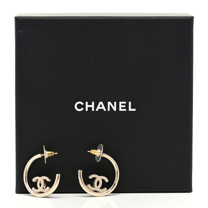 Chanel Metal Textured CC Hoop Earrings Gold 6 of 6