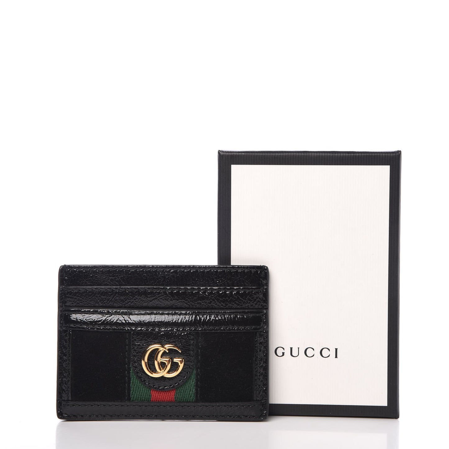 Suede Patent Web GG Ophidia Card Holder Black