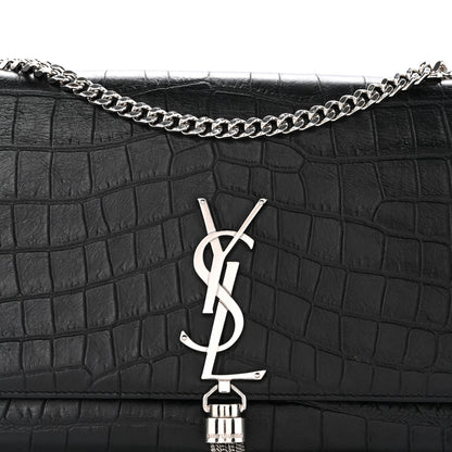 Saint Laurent Calfskin Crocodile Embossed Medium Classic Monogram Kate Tassel Satchel Black 8 of 13