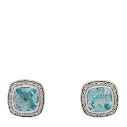 David Yurman Sterling Silver Diamond Blue Topaz 7mm Petite Albion Earrings 1 of 4
