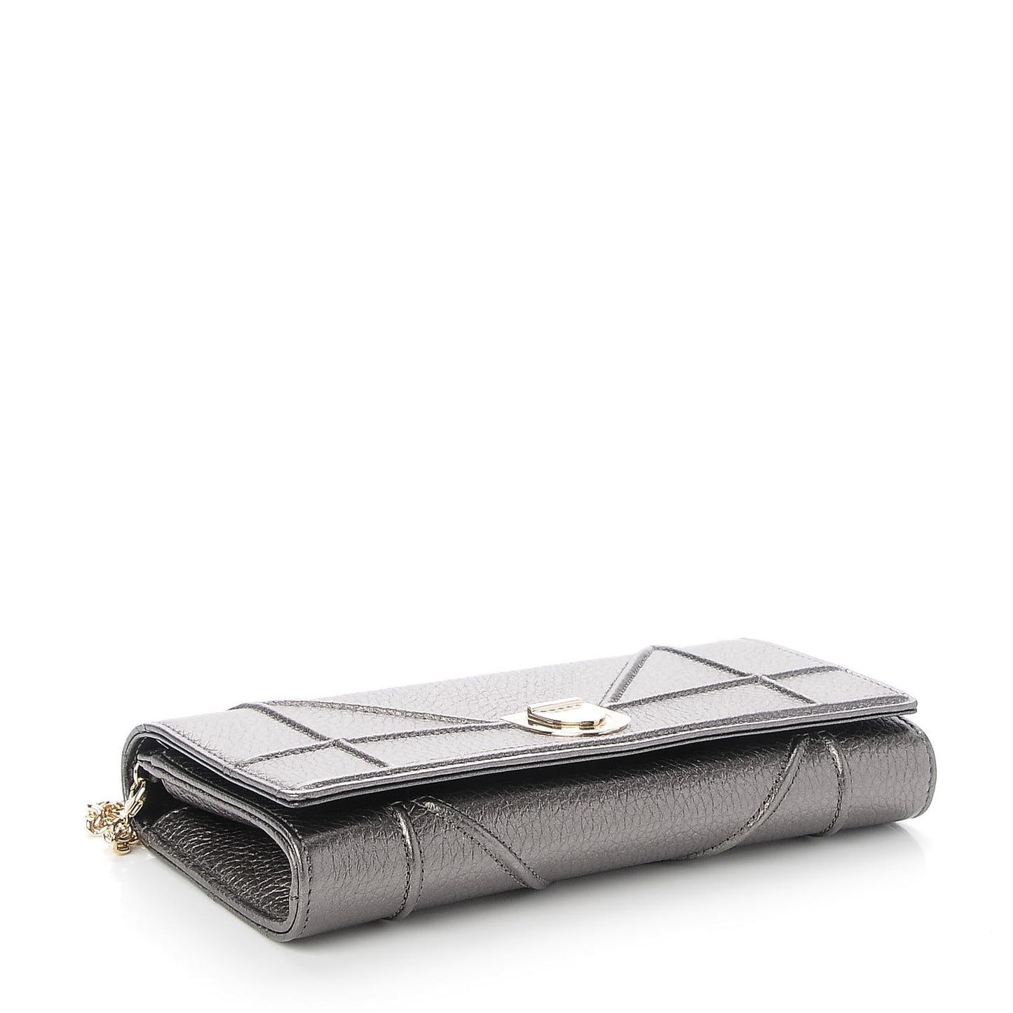 Metallic Grained Calfskin Diorama Croisiere Chain Wallet Gunmetal Grey
