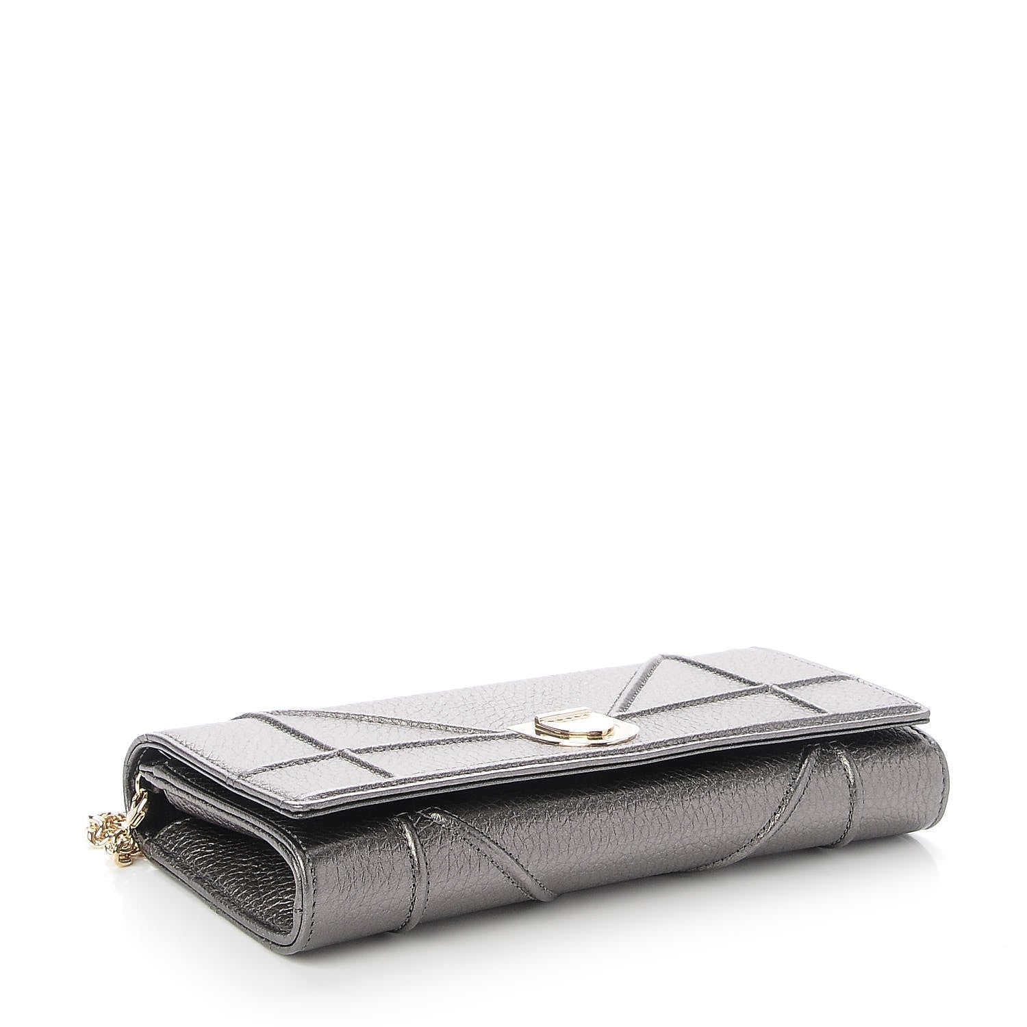 Christian Dior Metallic Grained Calfskin Diorama Croisiere Chain Wallet Gunmetal Grey 4 of 8