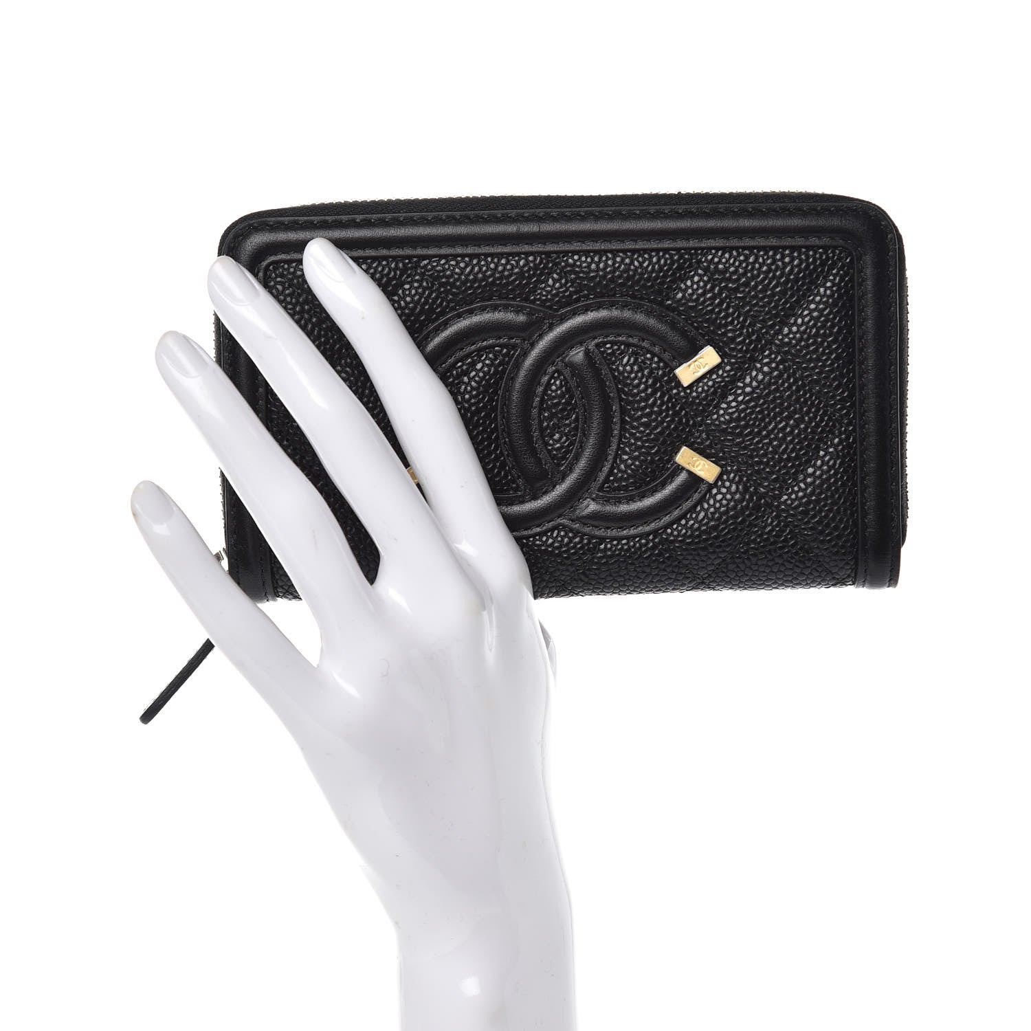 Chanel Caviar Quilted Medium Filigree Zip Around Wallet Black 2 of 9