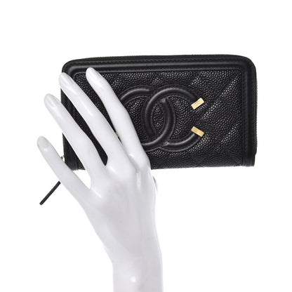 Chanel Caviar Quilted Medium Filigree Zip Around Wallet Black 2 of 9