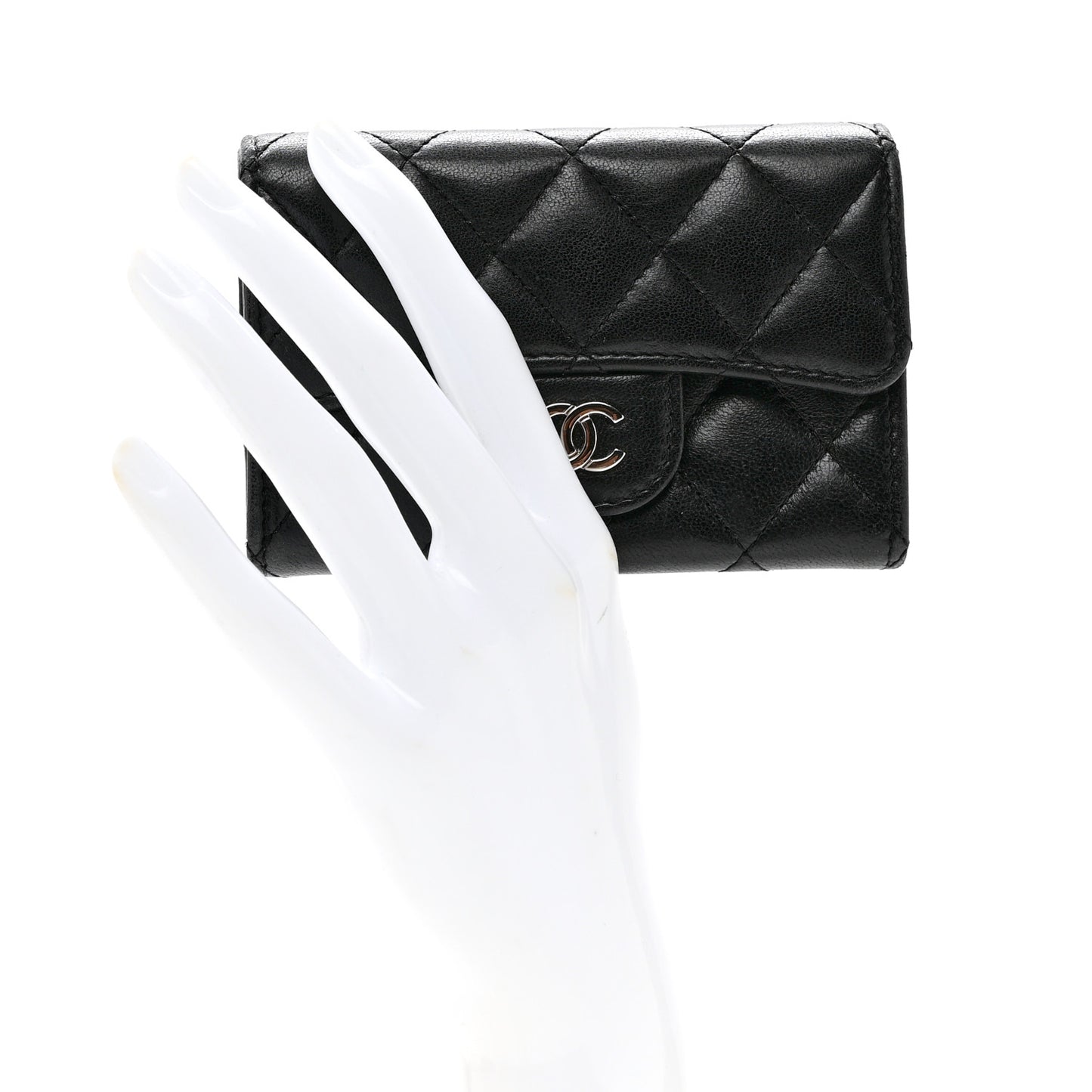 Lambskin Quilted Flap Card Holder Wallet Black