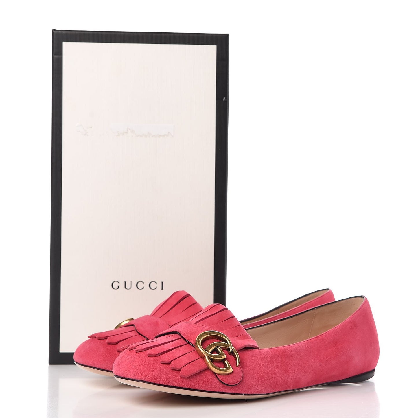 Kid Scamosciato GG Marmont Fringe Flats 39.5 Hot Pink