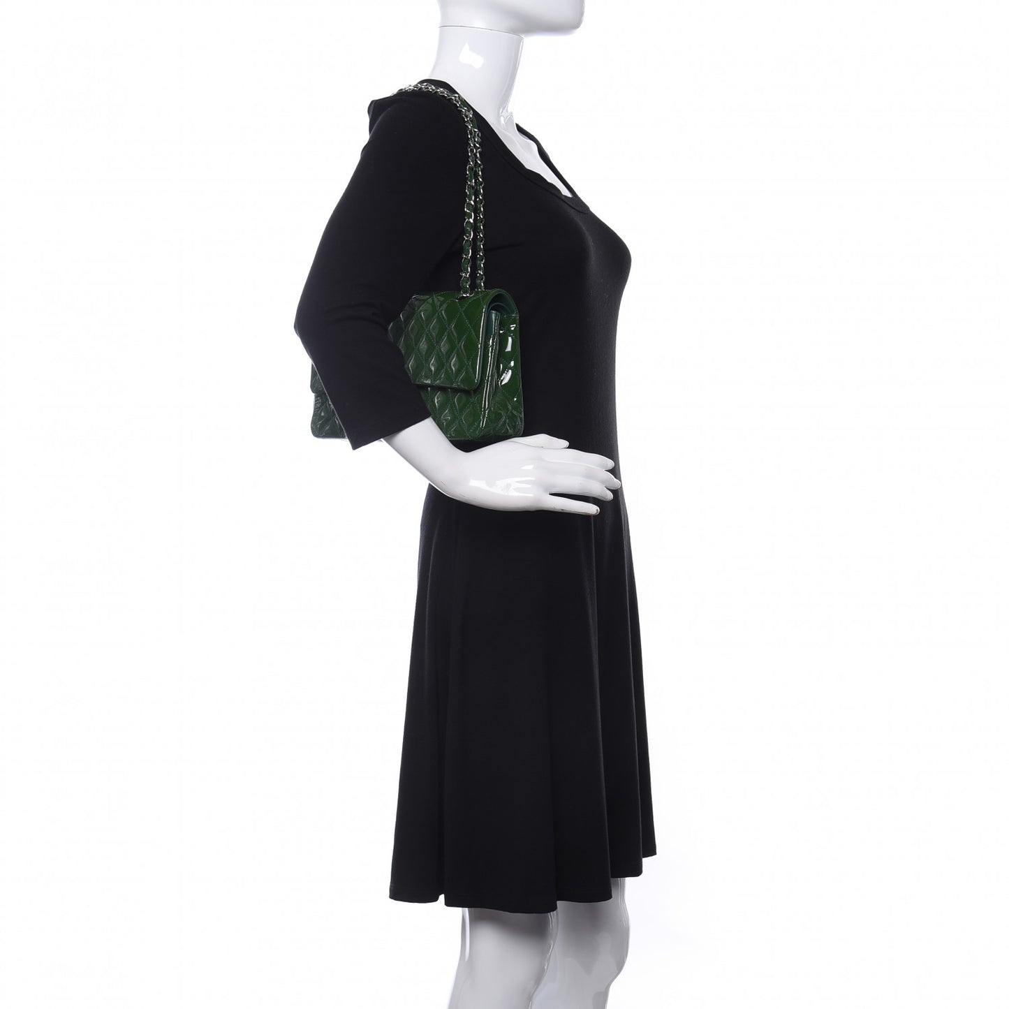 Patent Calfskin Quilted Medium Double Flap Green