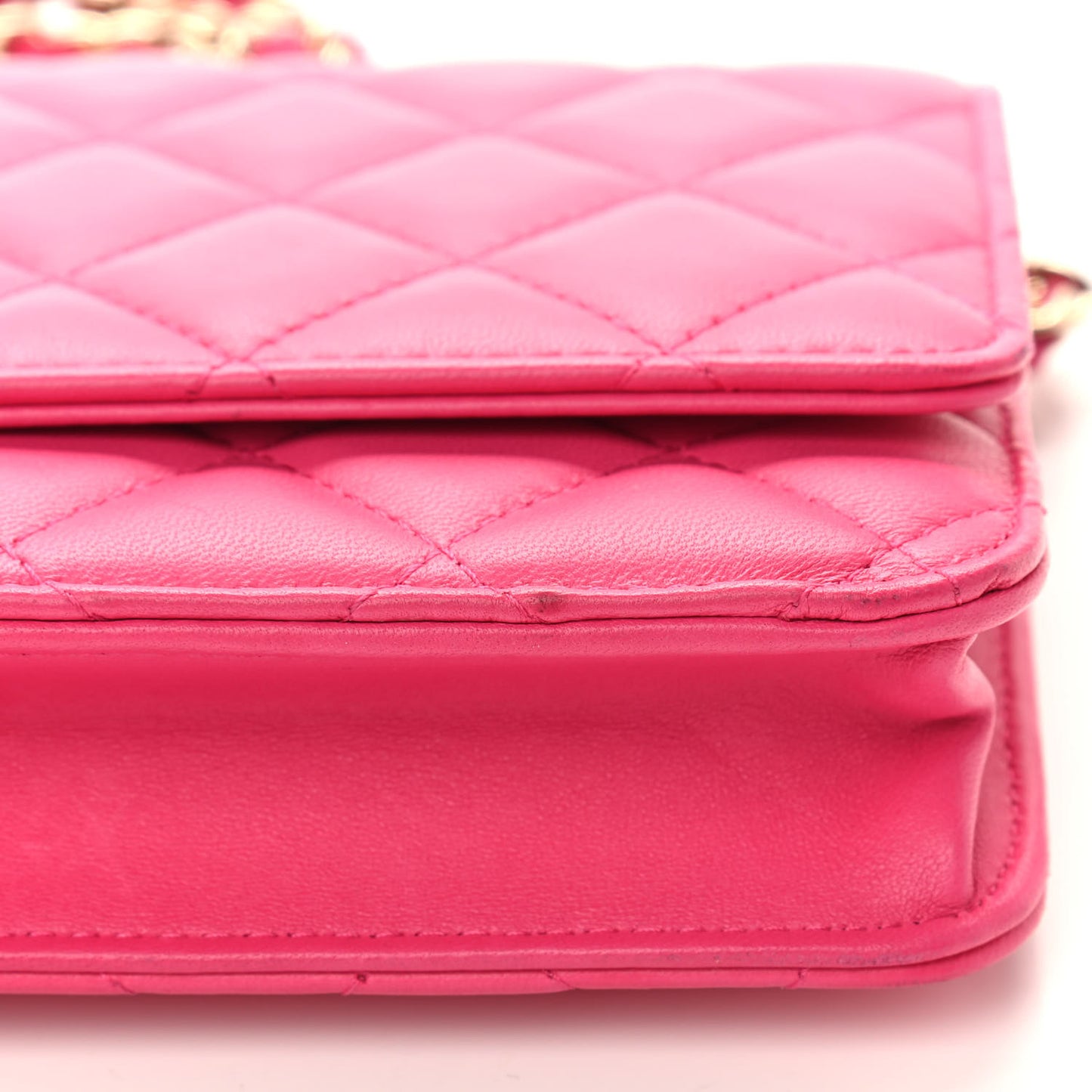 Lambskin Quilted Wallet On Chain WOC Pink