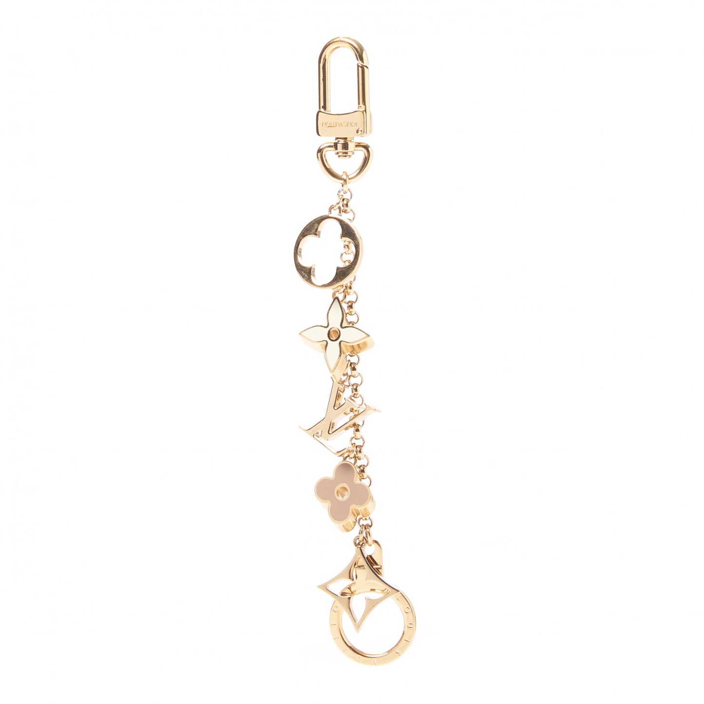 Brass Enamel Fleur De Monogram Bag Charm Chain Gold