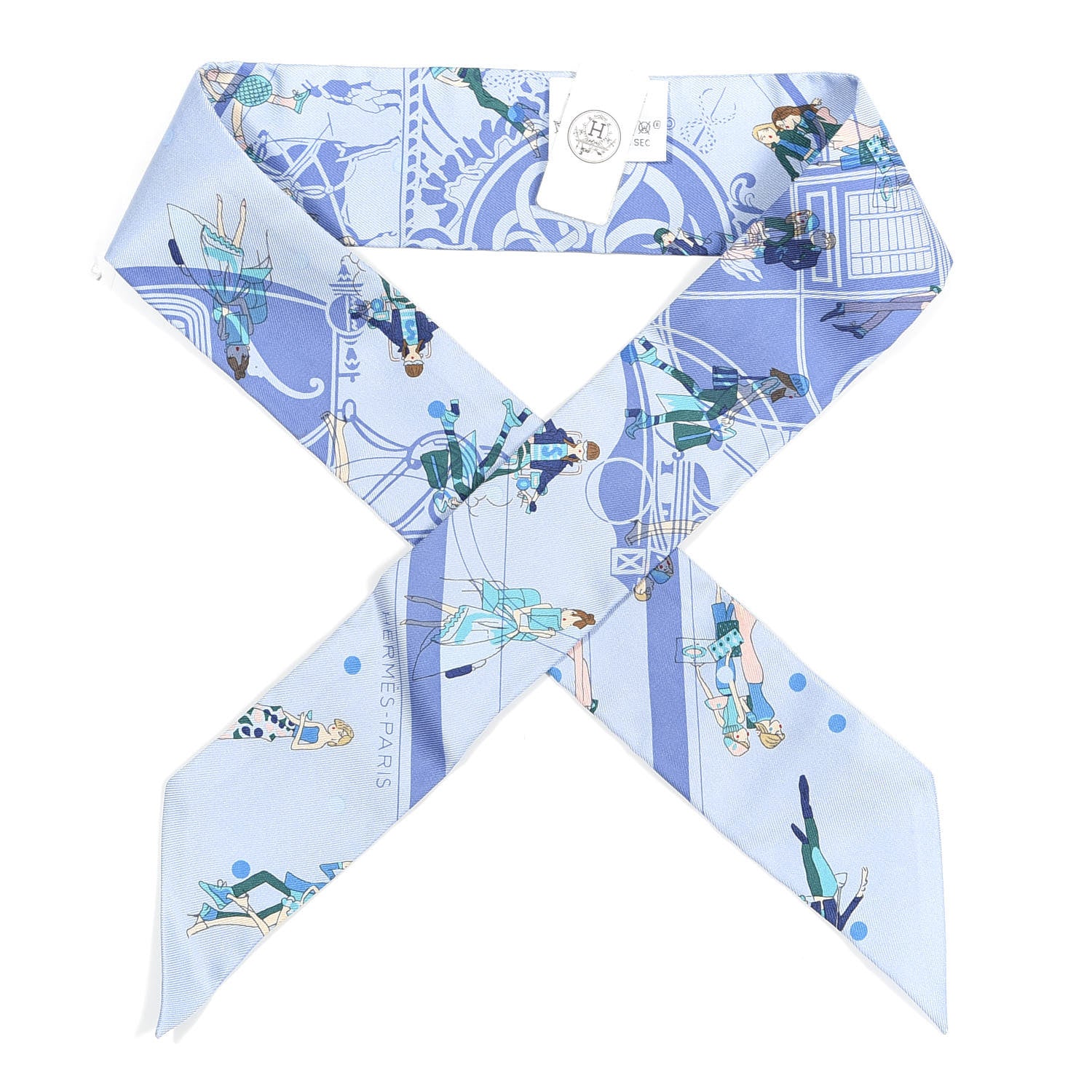 Hermes Silk Ex-Libris Les Parisiennes Twilly Ciel Turquoise Lavender 1 of 4