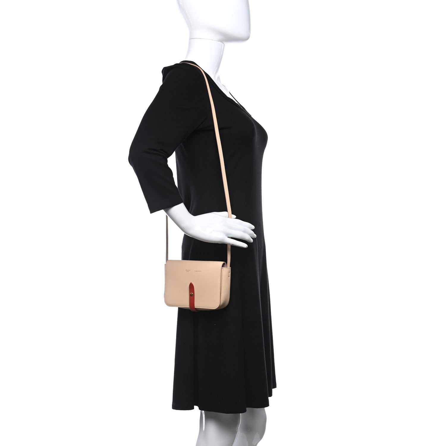 Celine Grained Shiny Calfskin Strap Clutch Light Taupe Red 2 of 10