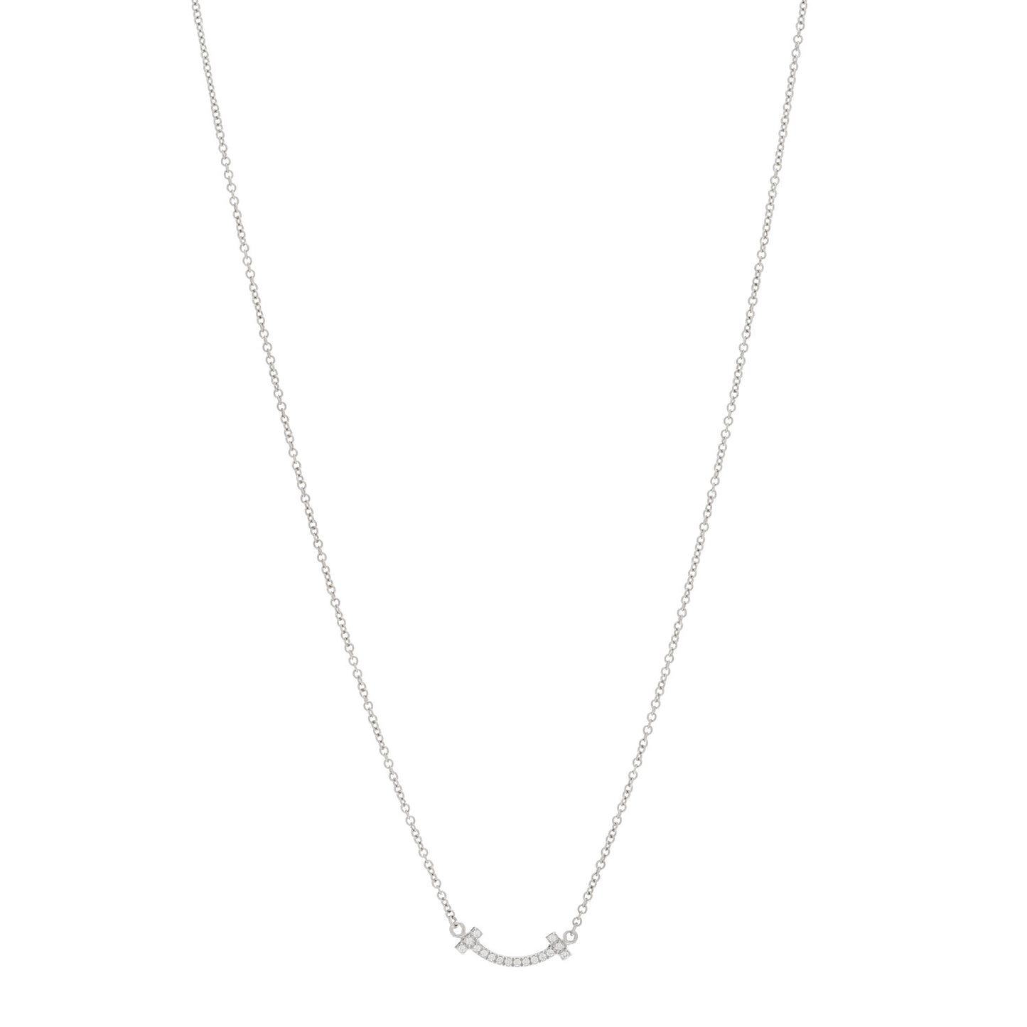 18K White Gold Diamond Mini T Smile Pendant Necklace