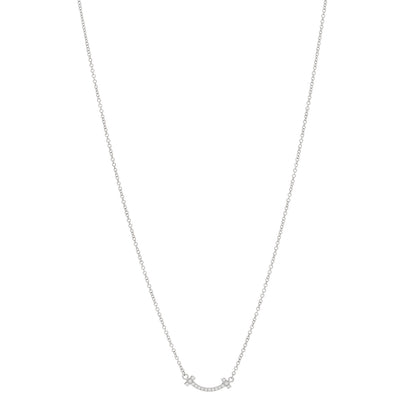 Tiffany 18K White Gold Diamond Mini T Smile Pendant Necklace 1 of 5