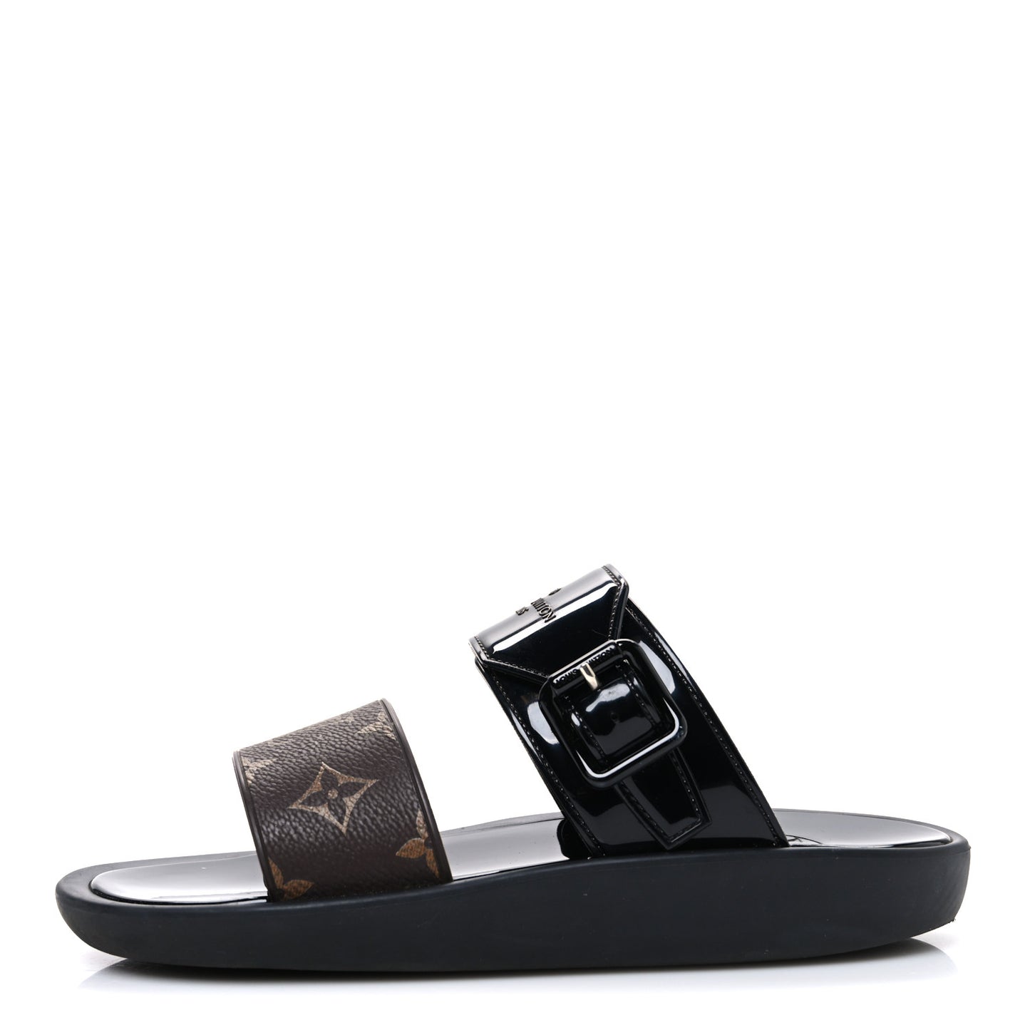 Monogram Sunbath Flat Mule Sandals 37 Black