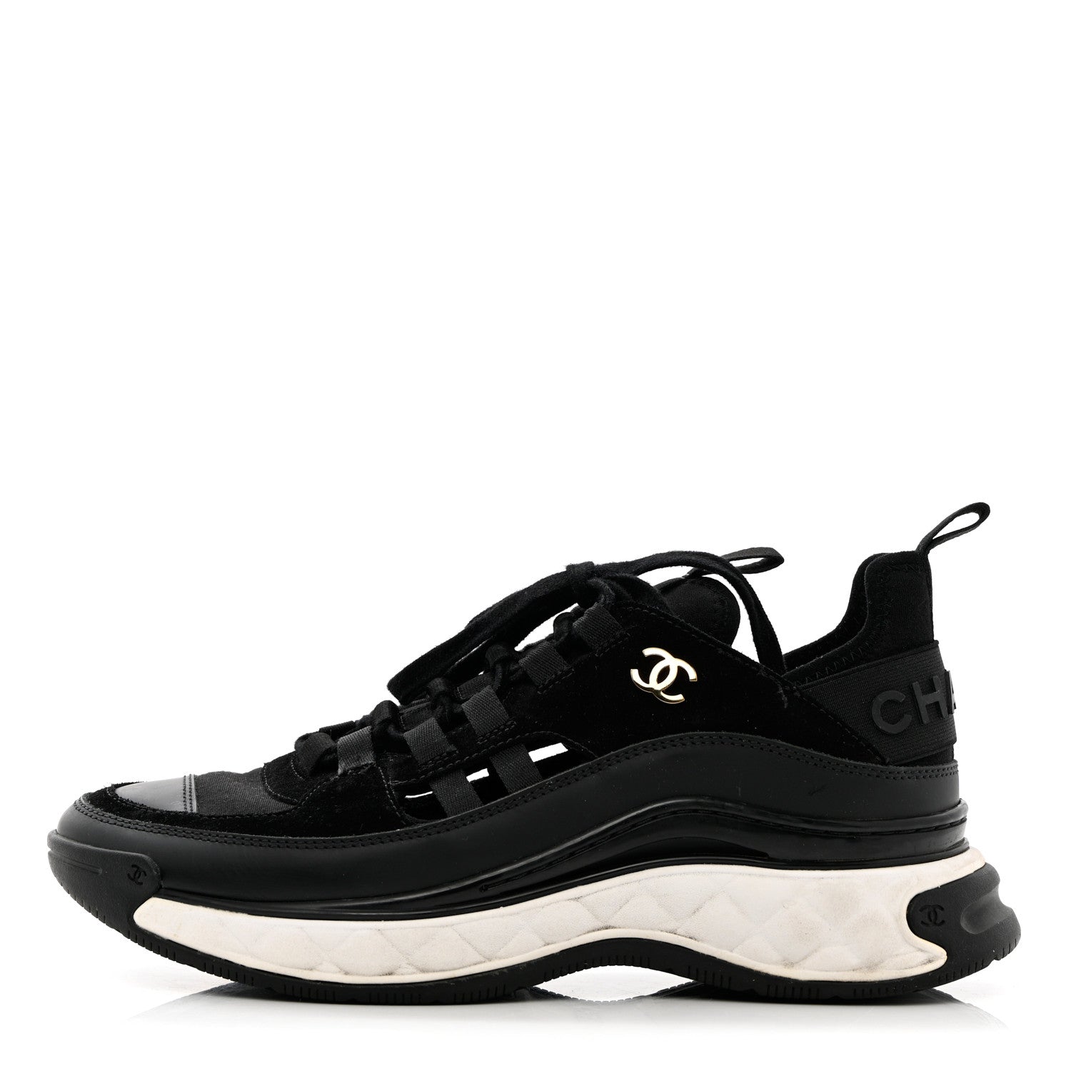 Chanel Fabric Calfskin Suede CC Sneakers 37.5 Black 1 of 16