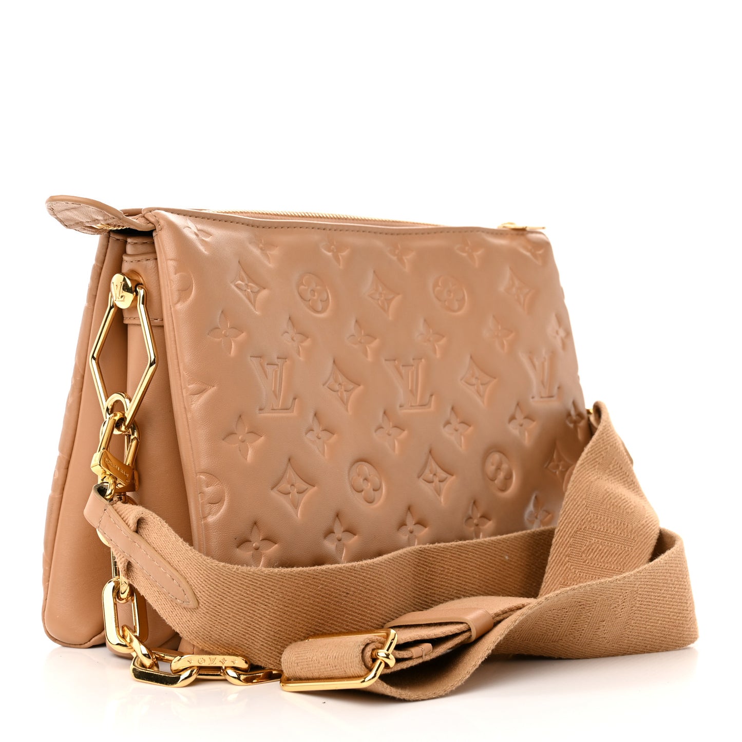 Lambskin Embossed Monogram Coussin PM Camel