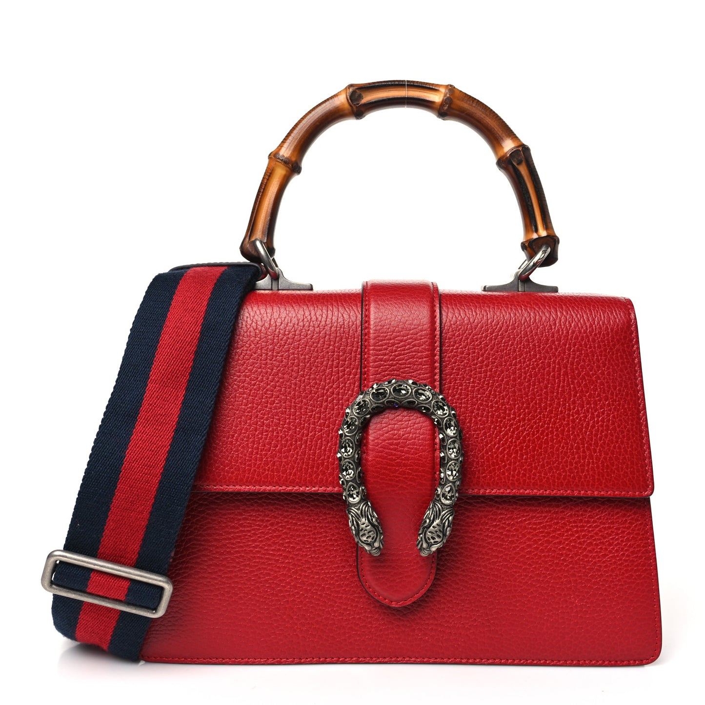 Dollar Calfskin Crystal Web Medium Dionysus Bamboo Top Handle Bag Hibiscus Red Black Diamond