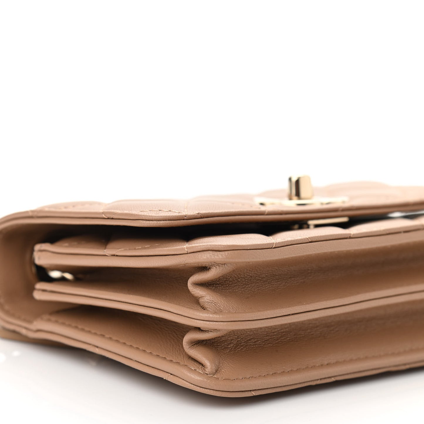 Lambskin Quilted Mini Trendy CC Wallet On Chain WOC Beige