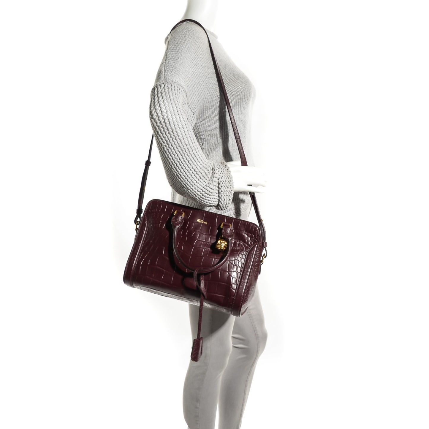 Cocco Soft Calfskin Small Skull Padlock Zip Around Tote Bordeaux