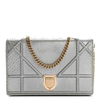 Christian Dior Snakeskin Diorama Wallet on Chain Pouch Silver 1 of 18