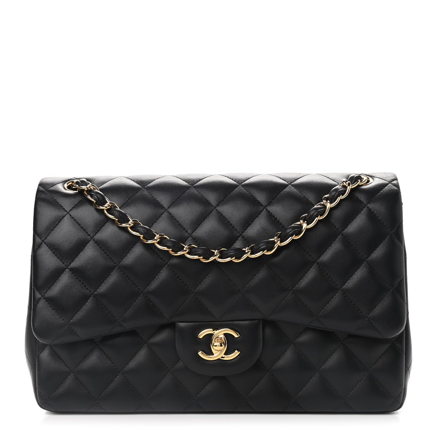 Lambskin Quilted Jumbo Double Flap Black