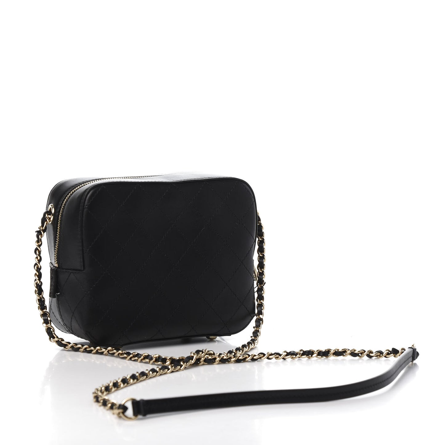 Calfskin Stitched Enamel CC Camera Case Bag Black