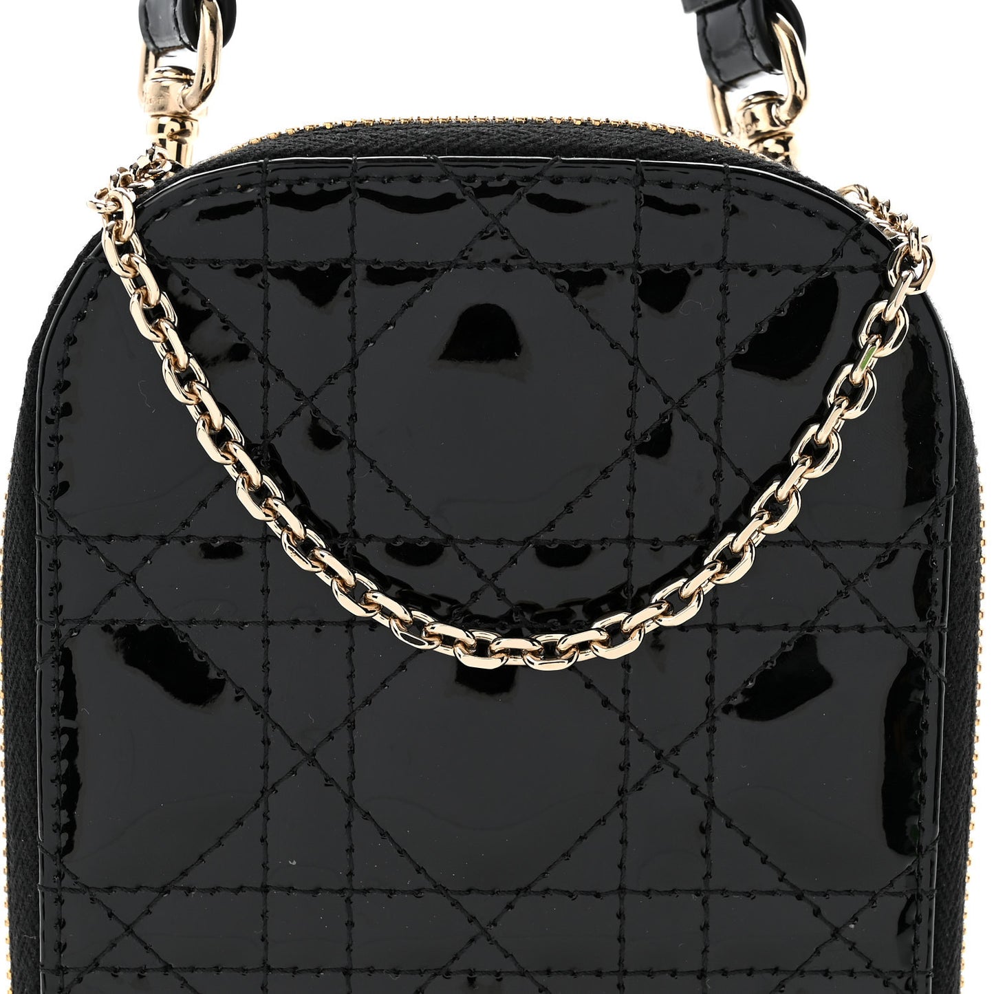 Patent Cannage Lady Dior Phone Holder Black