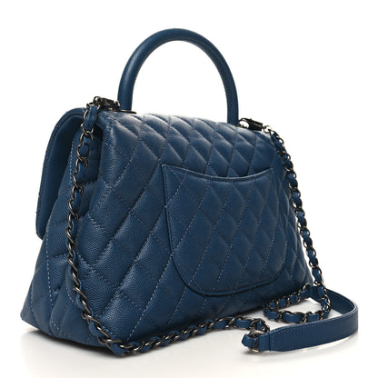Chanel Caviar Quilted Small Coco Handle Flap Blue 2 of 9