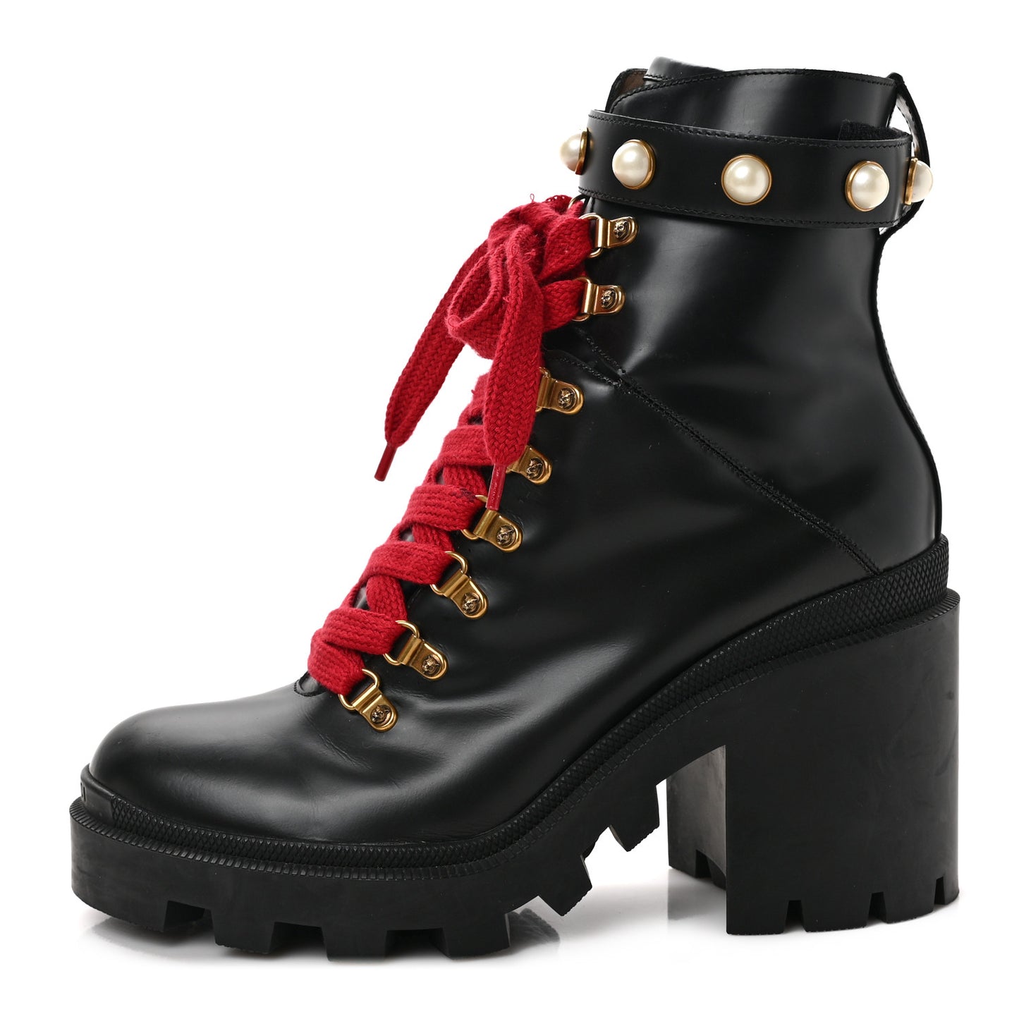 Magnum Calfskin Pearl Lace Up Combat Ankle Boots 41 Black