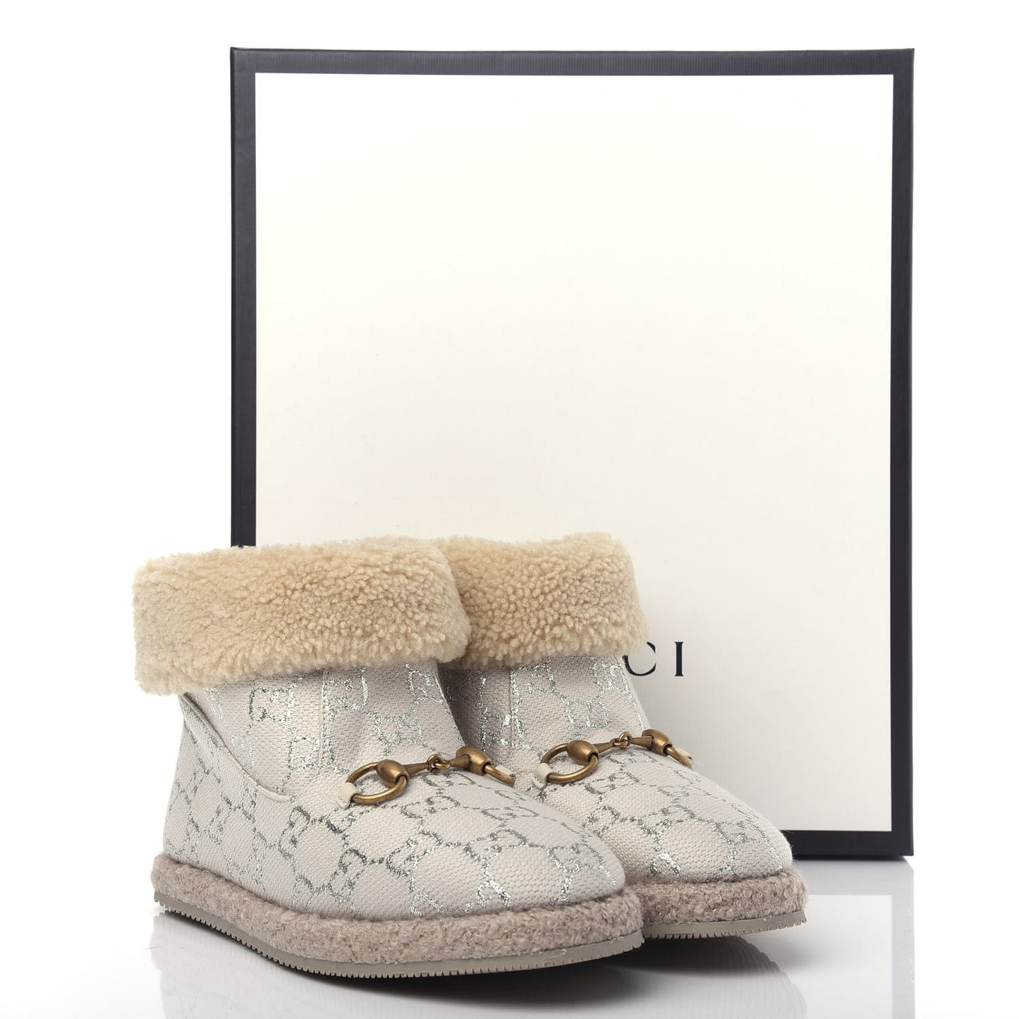 Canvas Wool Lame GG Monogram Womens Fria Horsebit Ankle Boots 36 Gardenia Silver Butterscotch