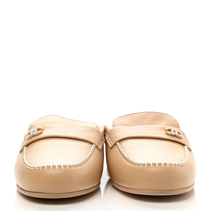 Chanel Lambskin Pearl CC Mules 40.5 Beige 2 of 10