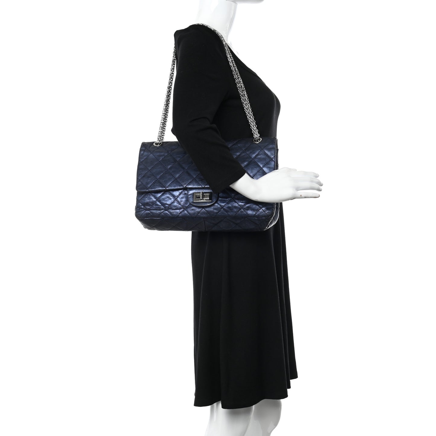 Aged Calfskin Quilted 2.55 Reissue 227 Flap Navy Blue