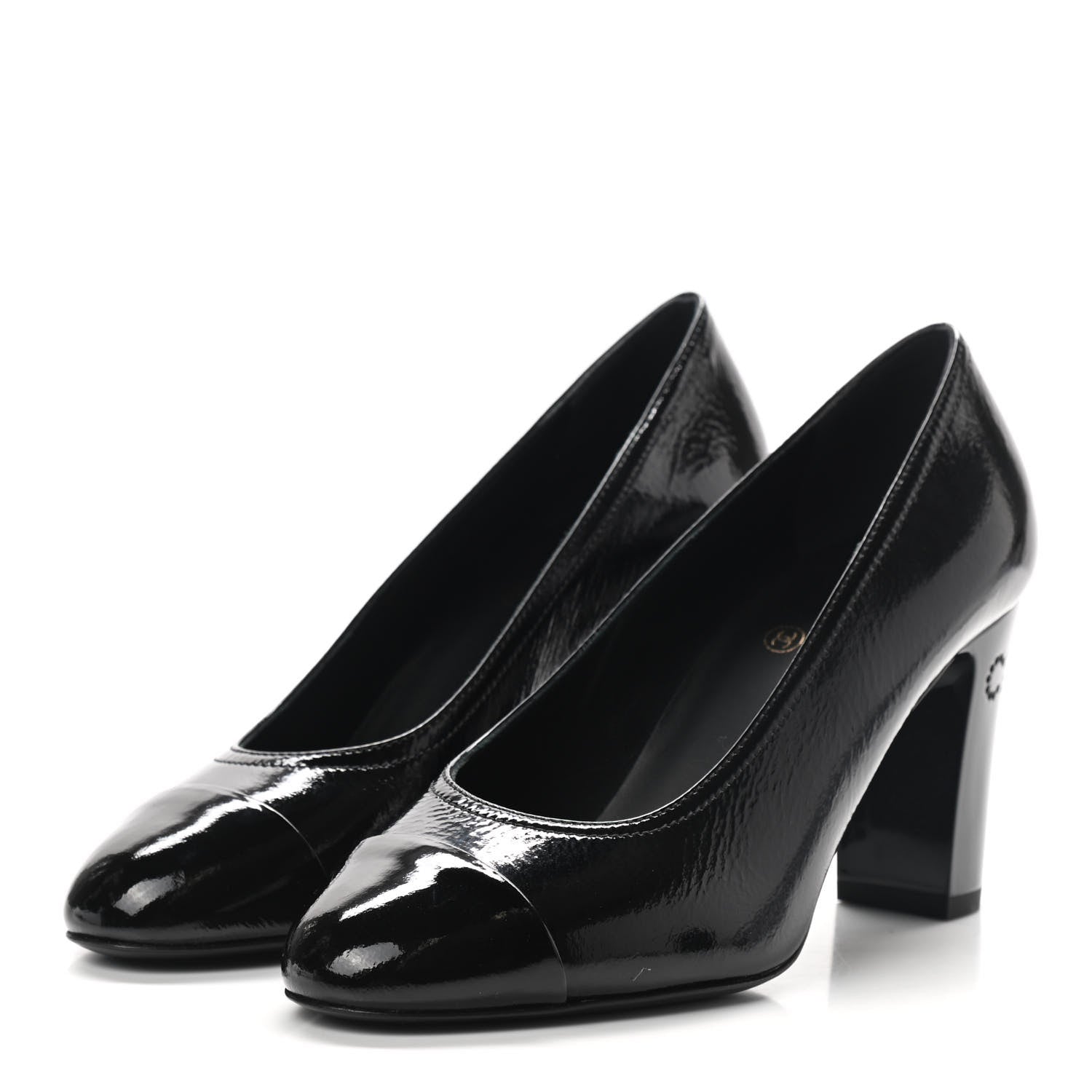 Chanel Patent Calfskin Crystal Cap Toe Logo Pumps 37 Black 5 of 14