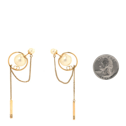 Christian Dior Pearl Tribales Dangle Chain Earrings Gold 2 of 4