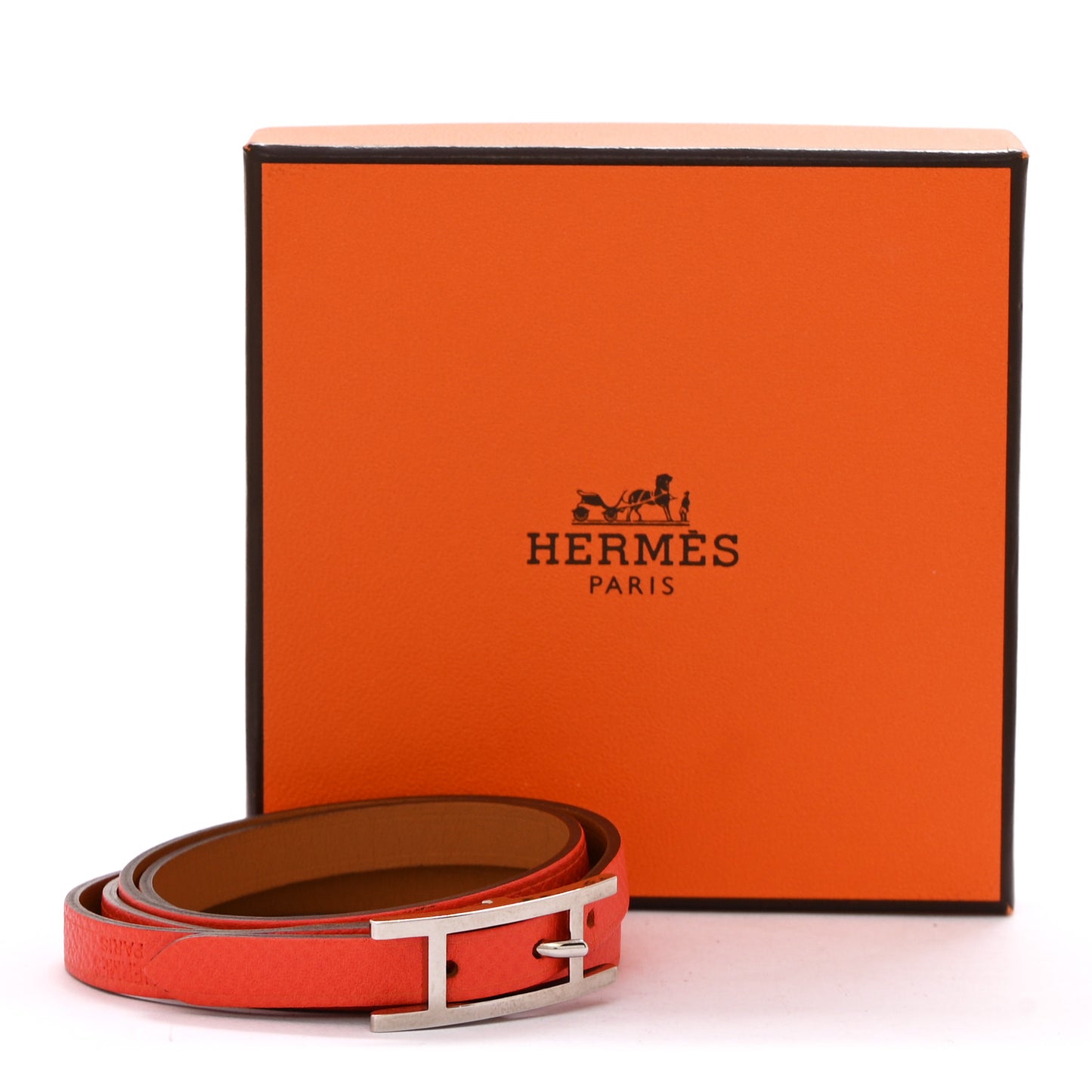 Epsom Hapi 3 MM Triple Tour Wrap Bracelet M Orange Poppy